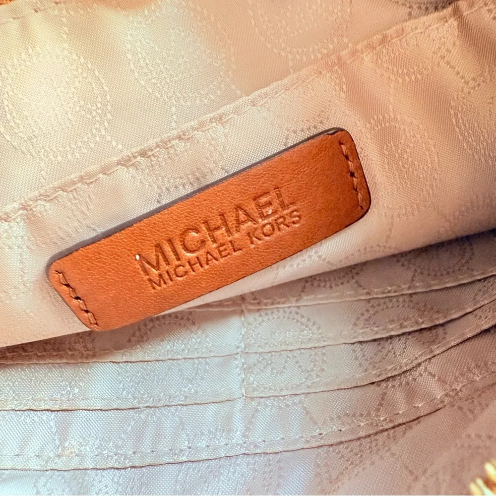 Micheal Kors Rhea Luggage Brown Lamb Leather Studded Large Wristlet/Clutch - Picture 7 of 8